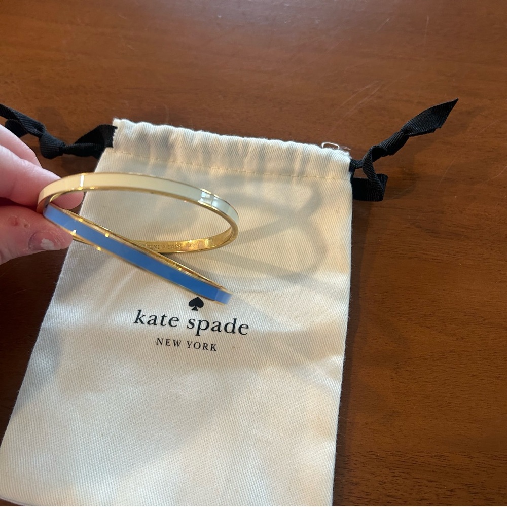 Kate Spade Thin Idiom Gold Bracelet Set in Blue and White with Dust Bag - Picture 5 of 9